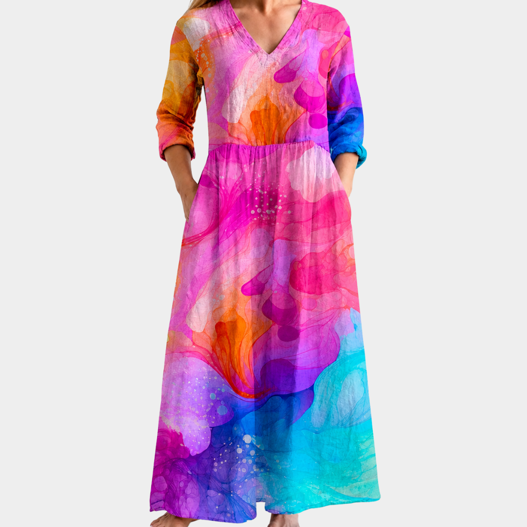 Radiant Sunset Watercolor Dress