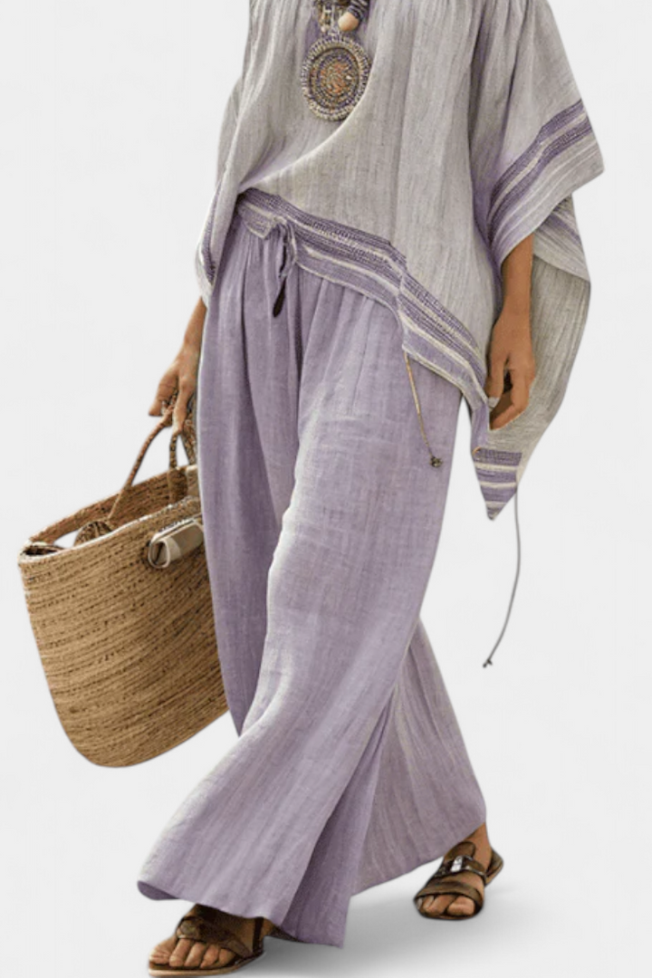 Zandrel | Elegant Off-Shoulder Top &amp; Wide-Leg Striped Trousers