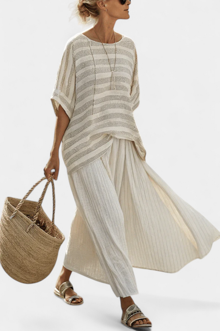 Westlyn | Comfortable Striped Bamboo Top &amp; Flowing Linen Pants