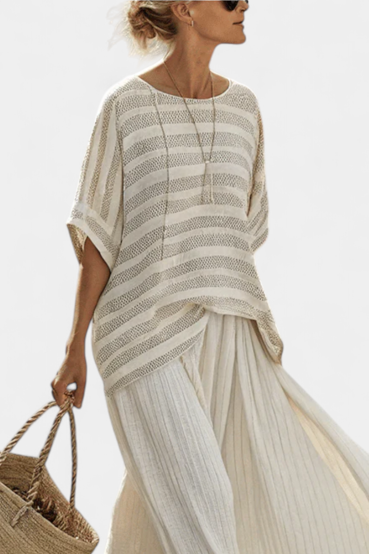 Westlyn | Comfortable Striped Bamboo Top &amp; Flowing Linen Trousers