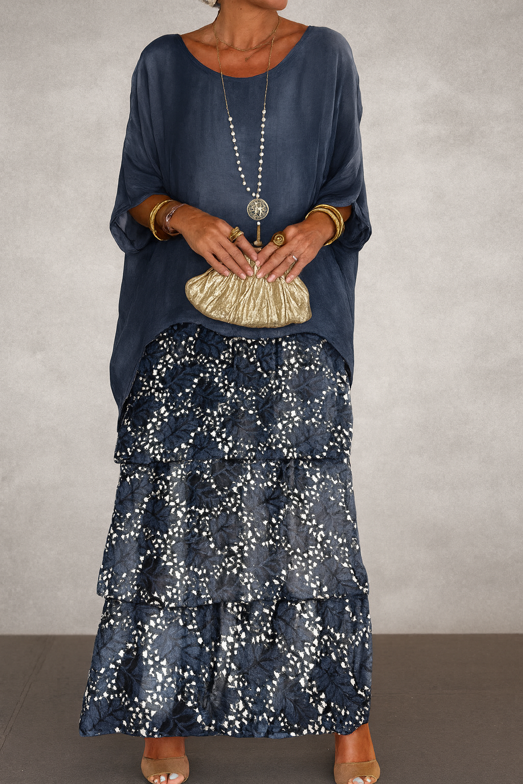 Nora | Layered Maxi Dress - Dark Blue