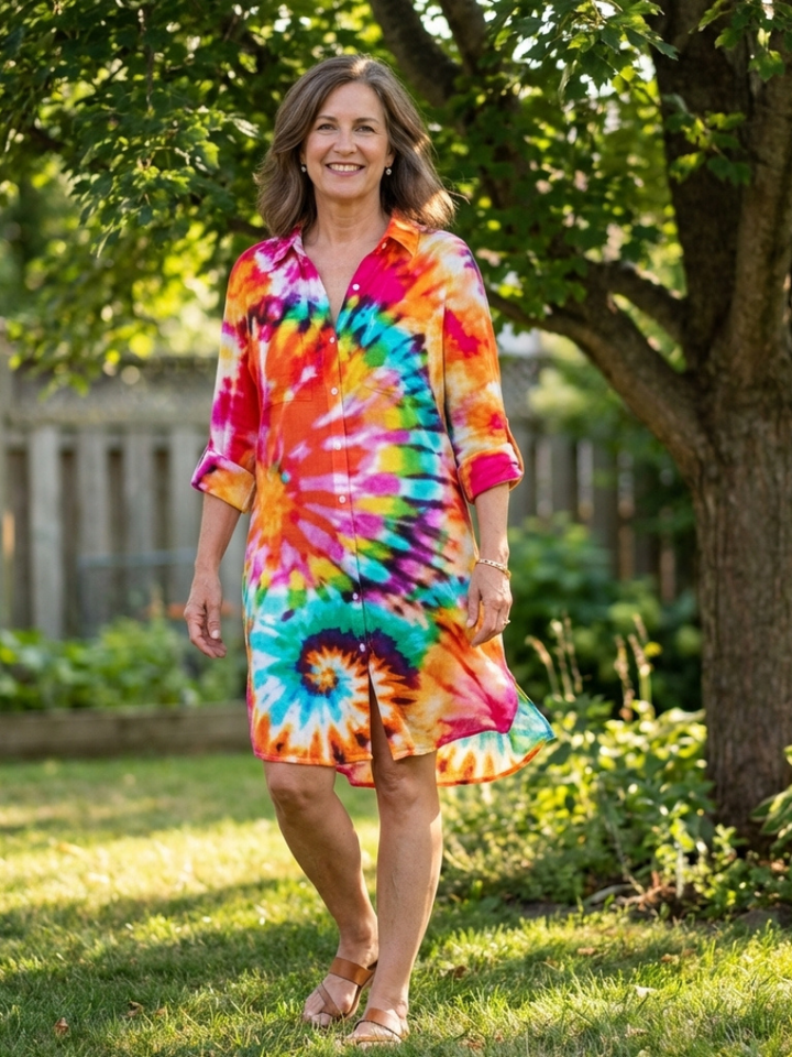 Zéphira | Long Sleeve Tie Dye Shirt Dress