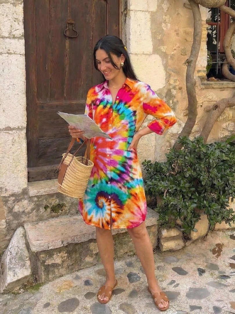 Zéphira | Long Sleeve Tie Dye Shirt Dress