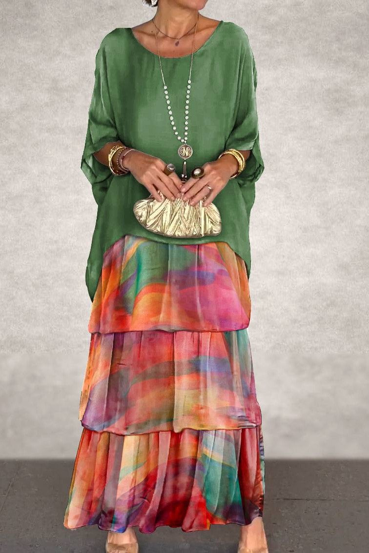 Nora | Layered Maxi Dress - Green Orange