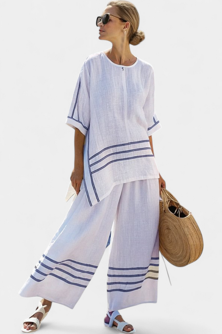 Wynric | Sophisticated Striped Asymmetrical Top &amp; Bold Trousers