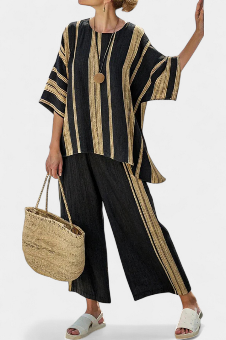Calden | Comfortable Oversized Striped Top &amp; Relaxed Linen Trousers