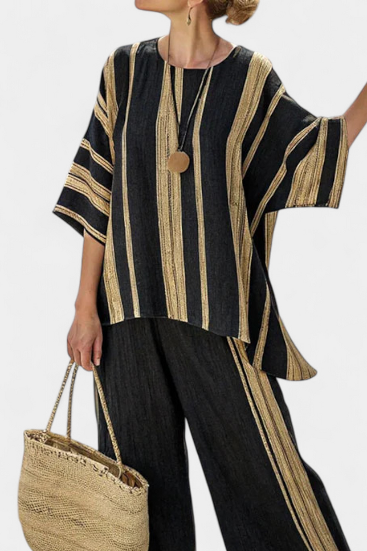 Calden | Comfortable Oversized Striped Top &amp; Relaxed Linen Trousers