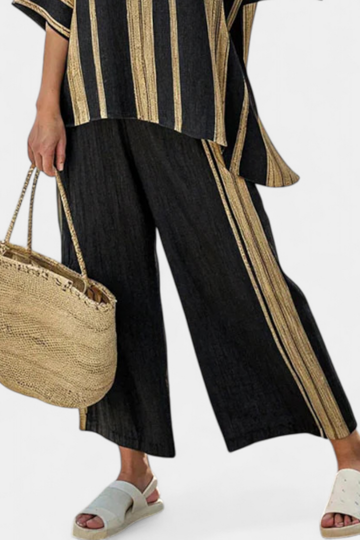Calden | Comfortable Oversized Striped Top &amp; Relaxed Linen Trousers