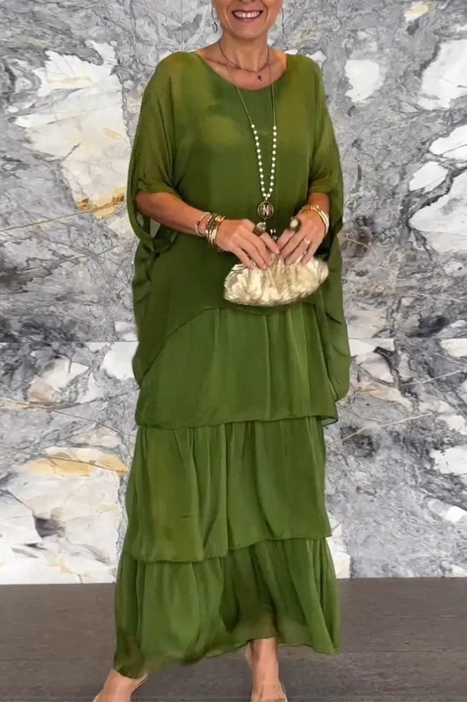 Nora | Layered Maxi Dress - Olive Green