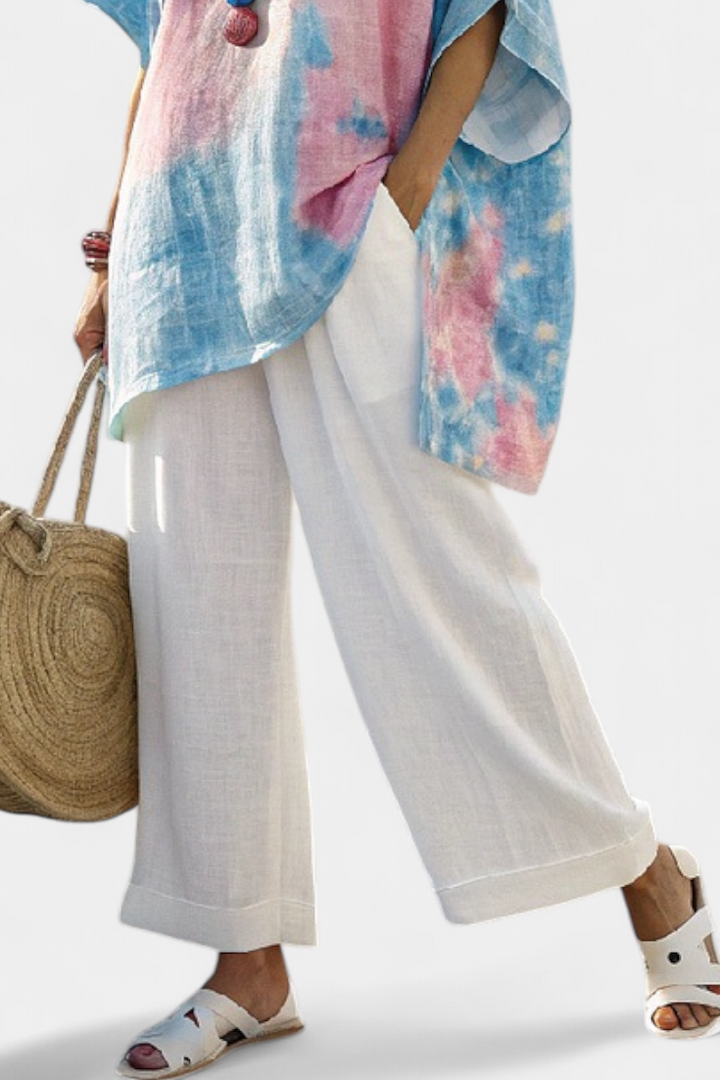 Vantrel | Comfortable Relaxed Linen Top &amp; Striped Bamboo Trousers