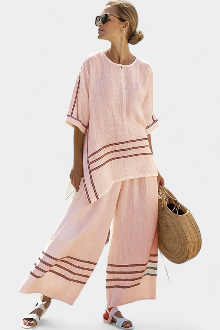 Wynric | Sophisticated Striped Asymmetrical Top &amp; Bold Trousers