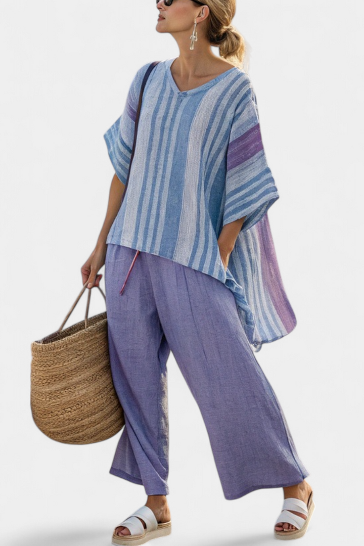 Zellora | Elegant Lavender &amp; Sky Blue Top &amp; Linen Pants