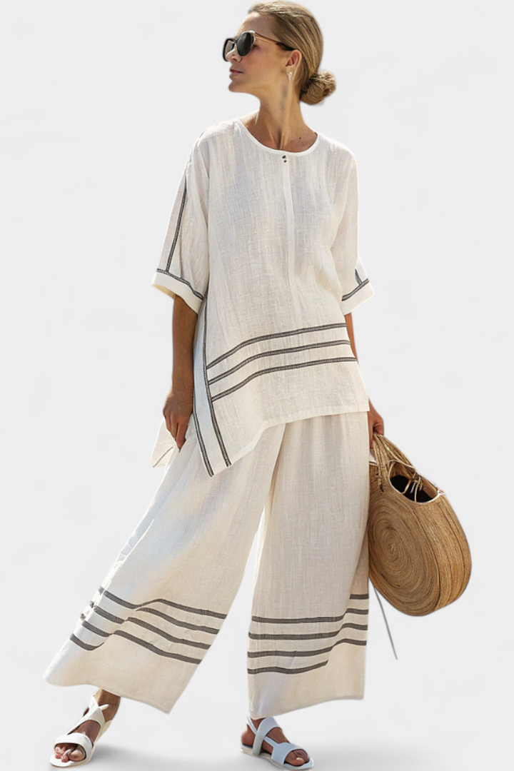 Wynric | Sophisticated Striped Asymmetrical Top &amp; Bold Trousers
