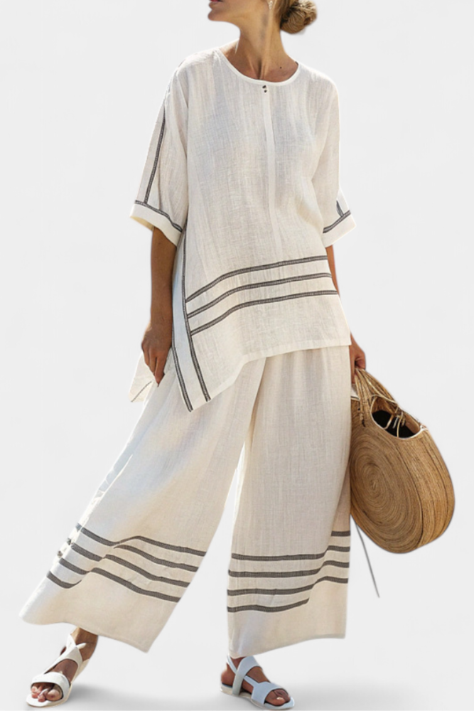 Wynric | Sophisticated Striped Asymmetrical Top &amp; Bold Trousers
