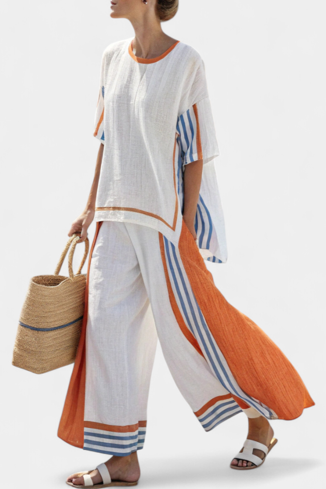 Thorneil | Comfortable Wide-Leg Striped Trousers &amp; Linen Top