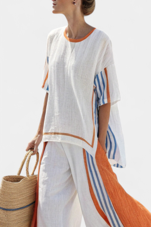 Thorneil | Comfortable Wide-Leg Striped Trousers &amp; Linen Top