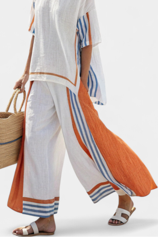 Thorneil | Comfortable Wide-Leg Striped Trousers &amp; Linen Top