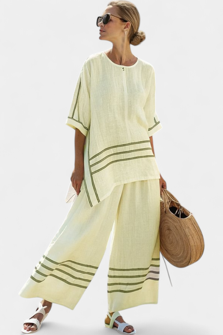 Wynric | Sophisticated Striped Asymmetrical Top &amp; Bold Trousers