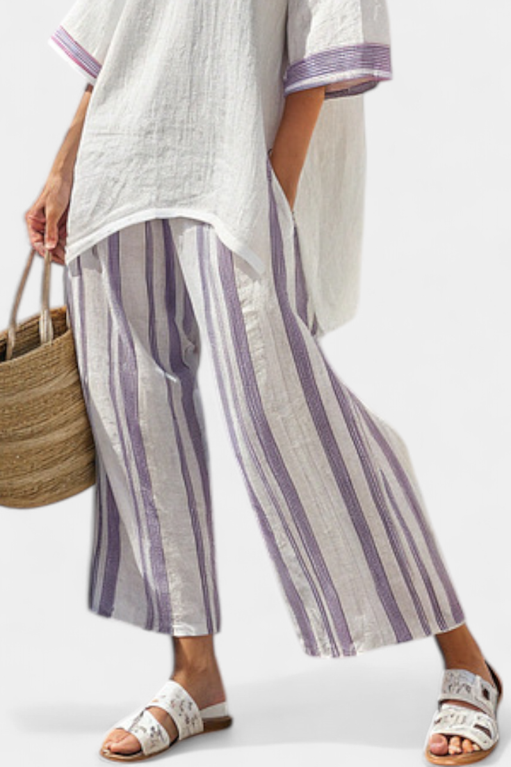 Luxmere | Comfortable Relaxed Blouse &amp; Striped Bamboo Pants