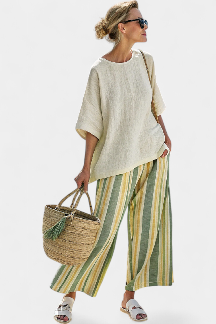 Ellowyn | Sophisticated Top &amp; Striped Linen Trousers