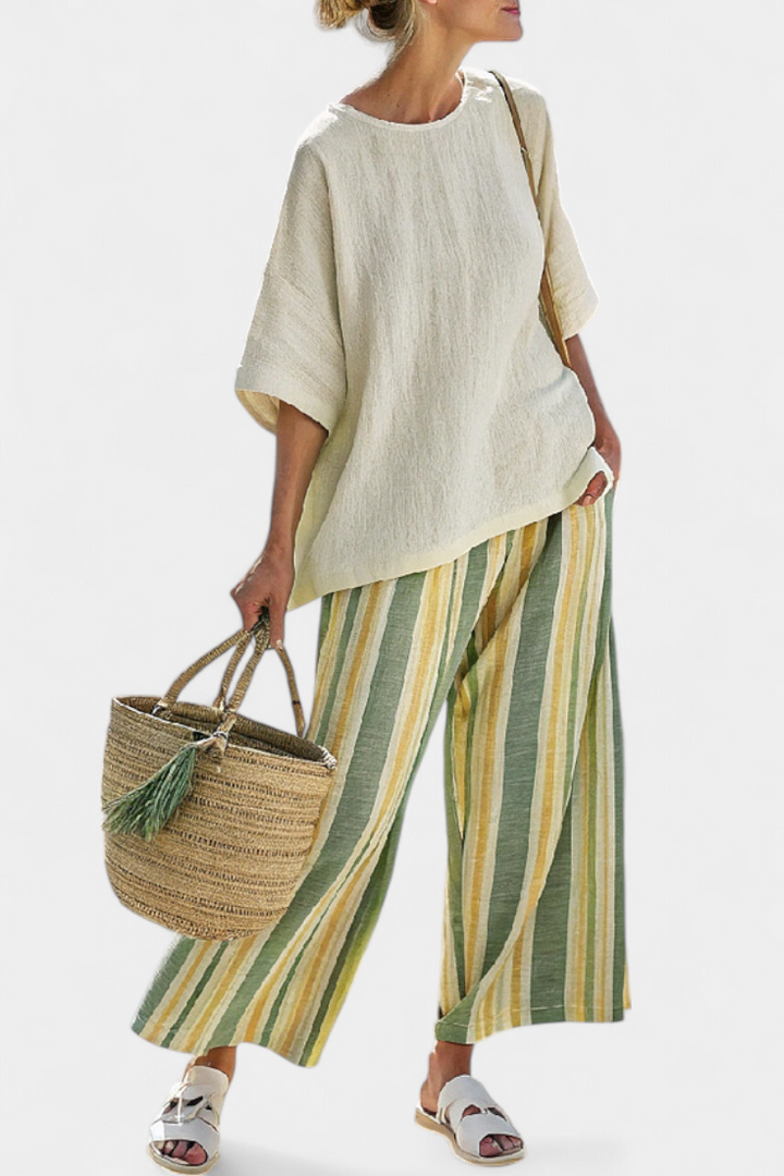 Ellowyn | Sophisticated Top &amp; Striped Linen Trousers