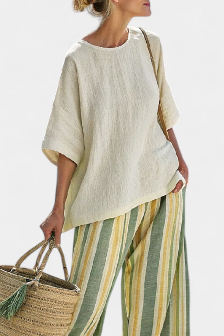 Ellowyn | Sophisticated Top &amp; Striped Linen Trousers