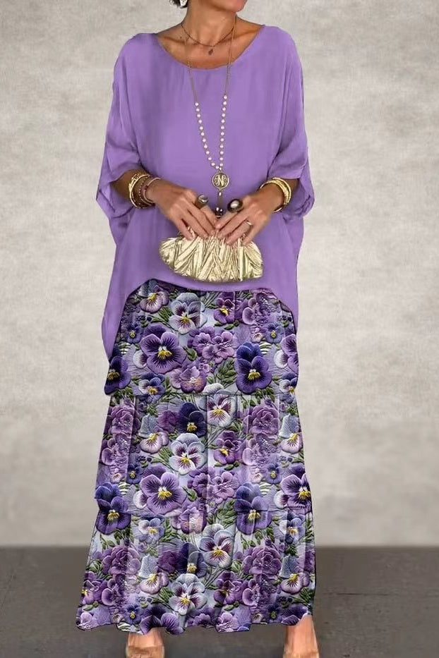 Nora | Layered Maxi Dress - Purple Flower