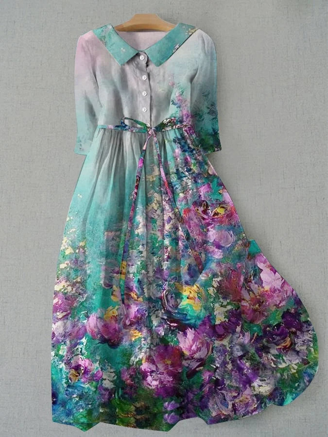 Tessa Dress - Vintage Floral Print, Adjustable Lace-Up Waist, Women&