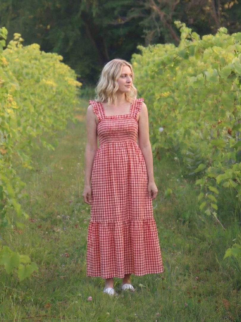 Odelisse | Flutter Sleeve Smocked Gingham Maxi Dress