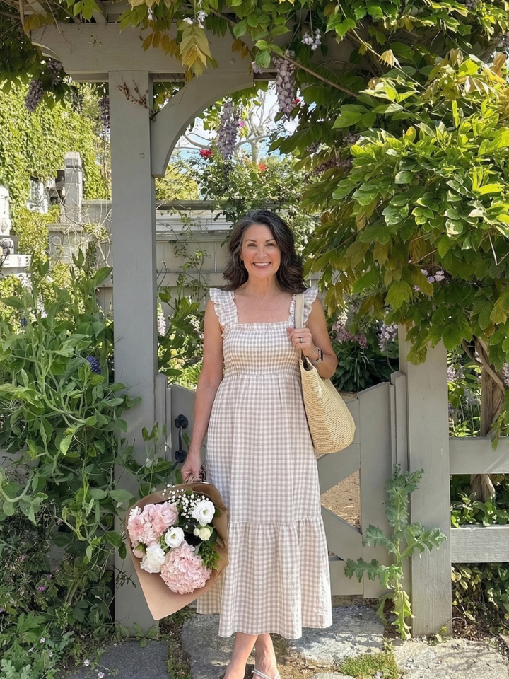Odelisse | Flutter Sleeve Smocked Gingham Maxi Dress