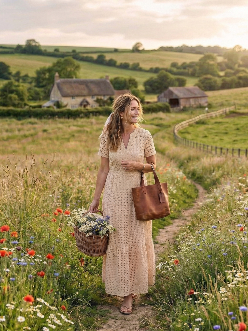 Virelle | Short Sleeve Eyelet Tiered Midi Dress