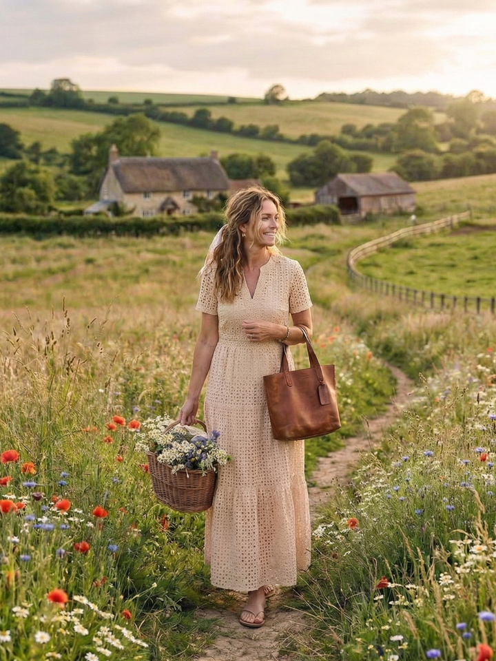 Virelle | Short Sleeve Eyelet Tiered Midi Dress