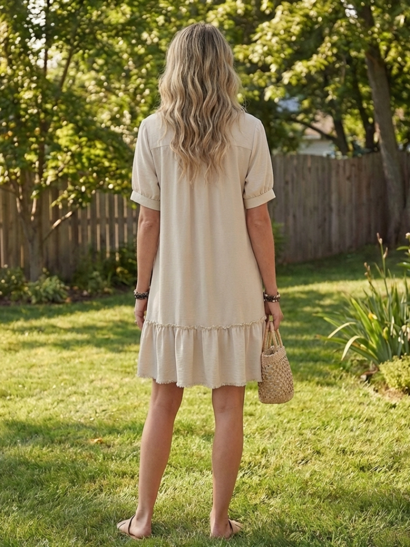 Marielle | Short Sleeve Button Front Ruffle Hem Dress
