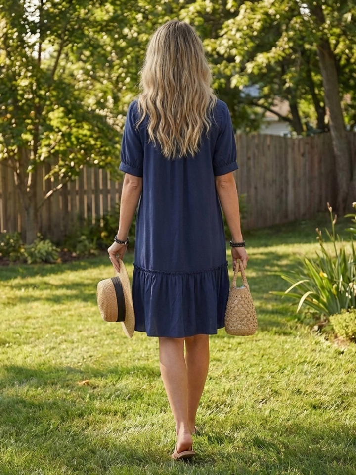 Marielle | Short Sleeve Button Front Ruffle Hem Dress