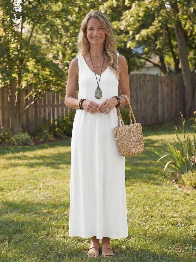 Noemi | Sleeveless V Neck Side Slit Midi Dress