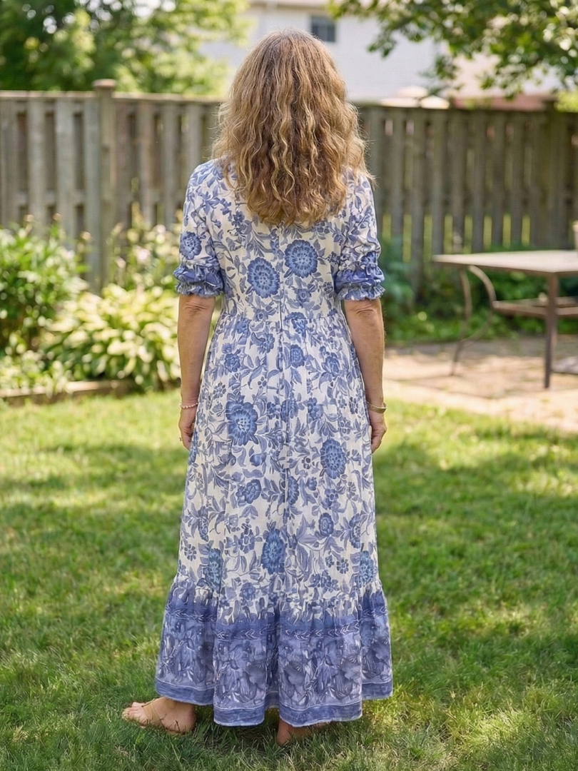 Isolde | Short Sleeve V Neck Floral Midi Dress