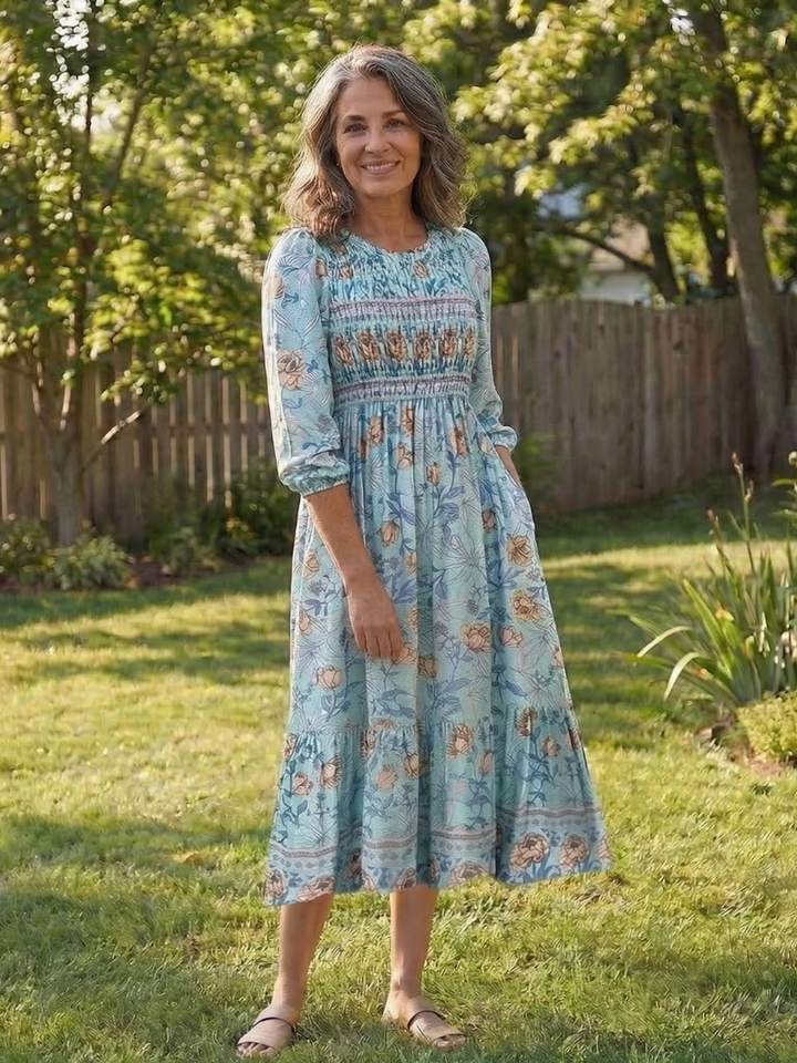 Sabine | Half Sleeve Smocked Floral Midi Dress