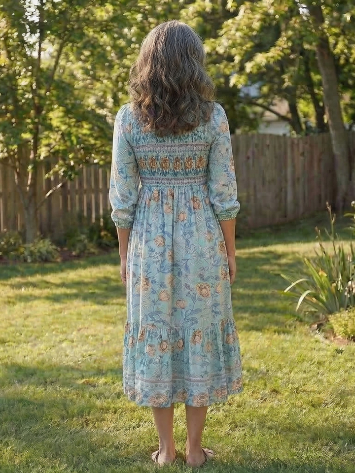 Sabine | Half Sleeve Smocked Floral Midi Dress