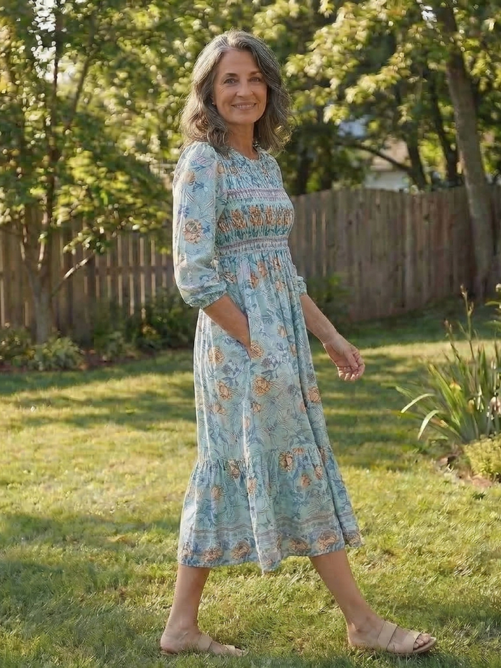Sabine | Half Sleeve Smocked Floral Midi Dress
