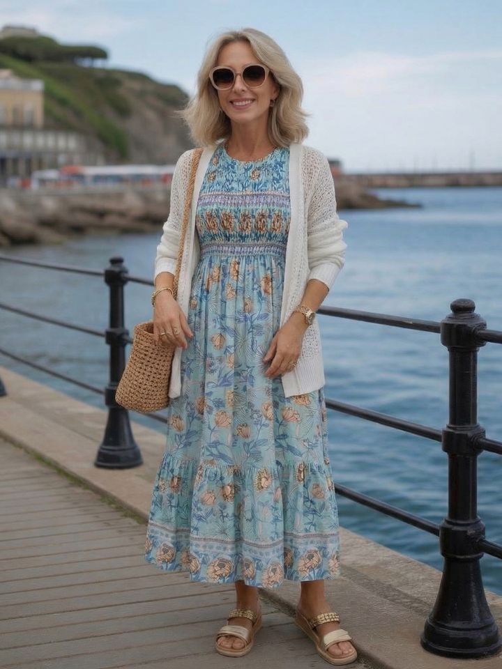Sabine | Half Sleeve Smocked Floral Midi Dress
