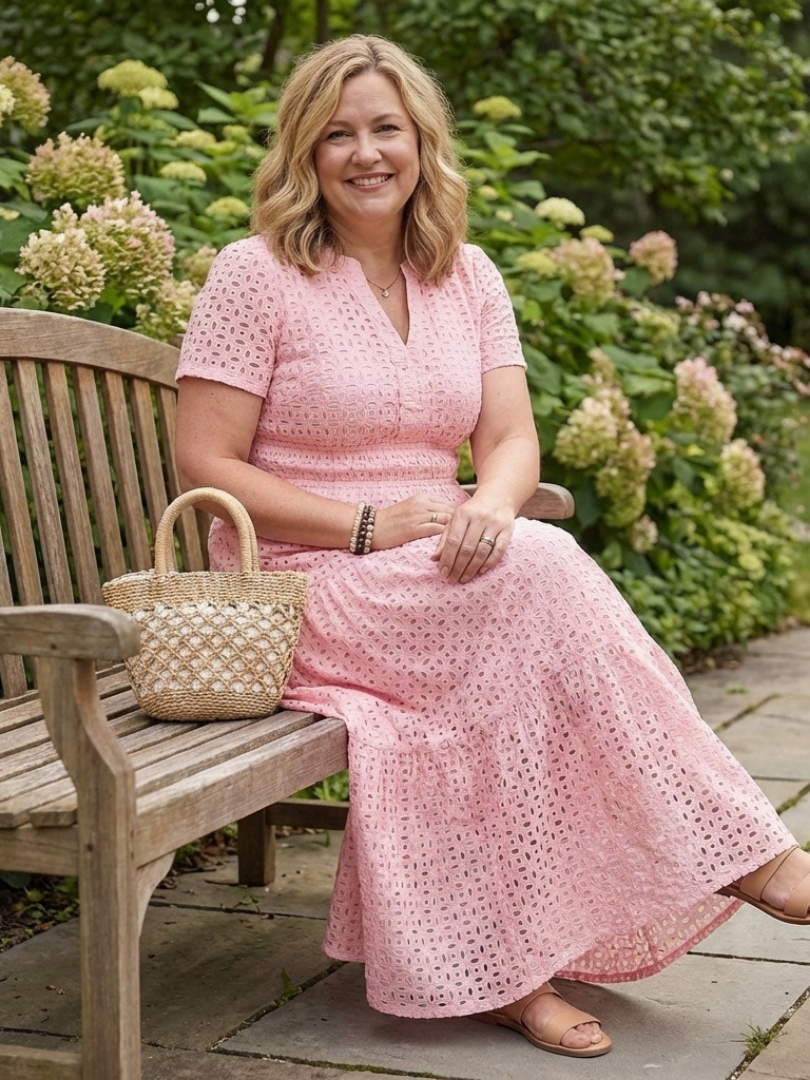 Virelle | Short Sleeve Eyelet Tiered Midi Dress