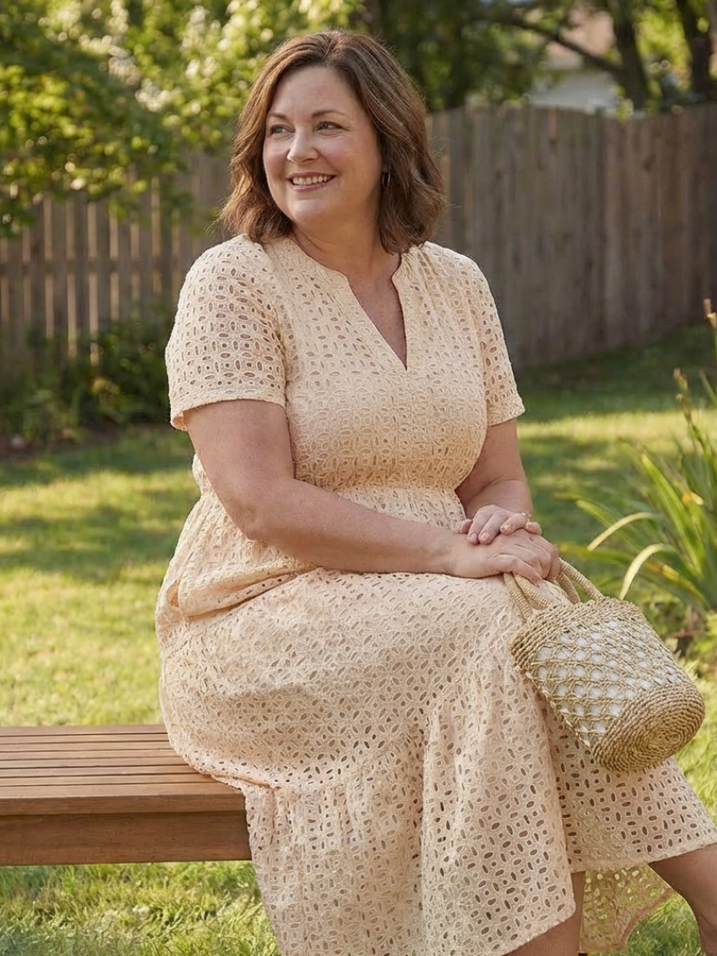 Virelle | Short Sleeve Eyelet Tiered Midi Dress