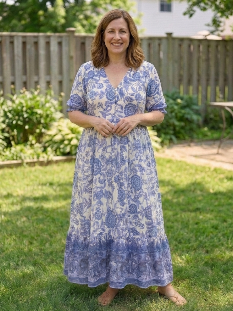 Isolde | Short Sleeve V Neck Floral Midi Dress