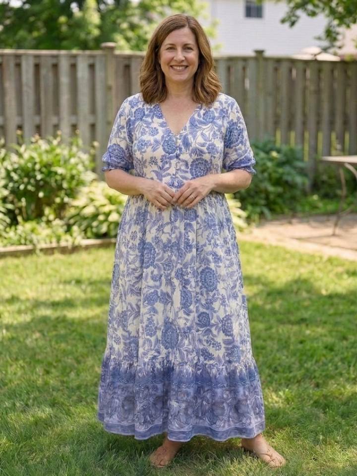 Isolde | Short Sleeve V Neck Floral Midi Dress