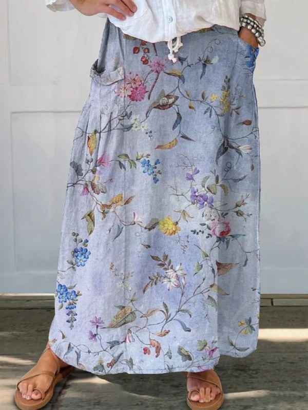 Elegant Vintage Blue Print Women&