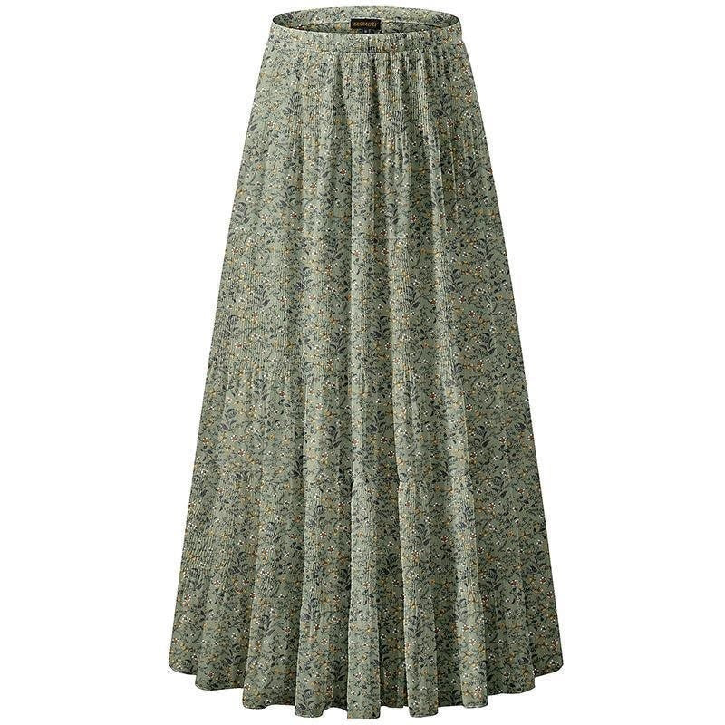 Autumn and Winter Floral Print Elastic Waist Skirt