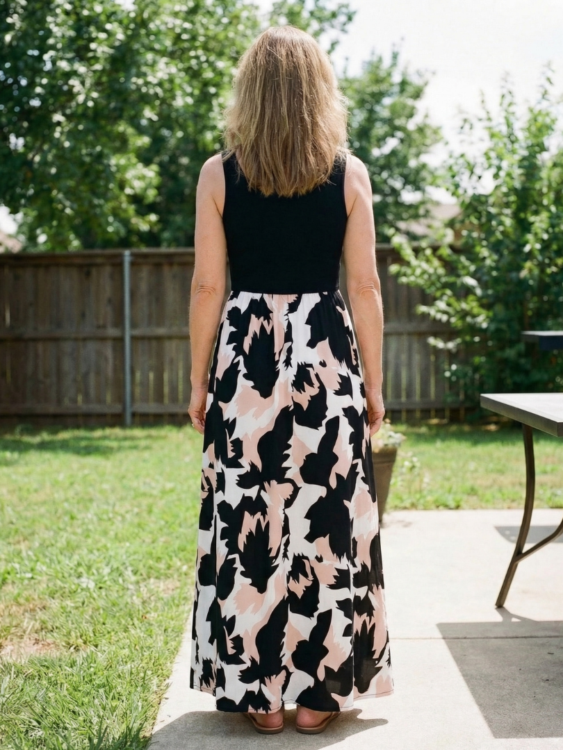 Zorina | Sleeveless Scoop Neck Printed Maxi Dress