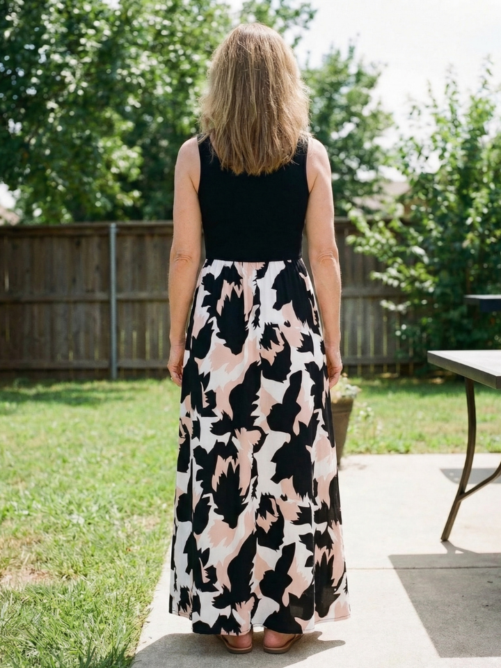 Zorina | Sleeveless Scoop Neck Printed Maxi Dress