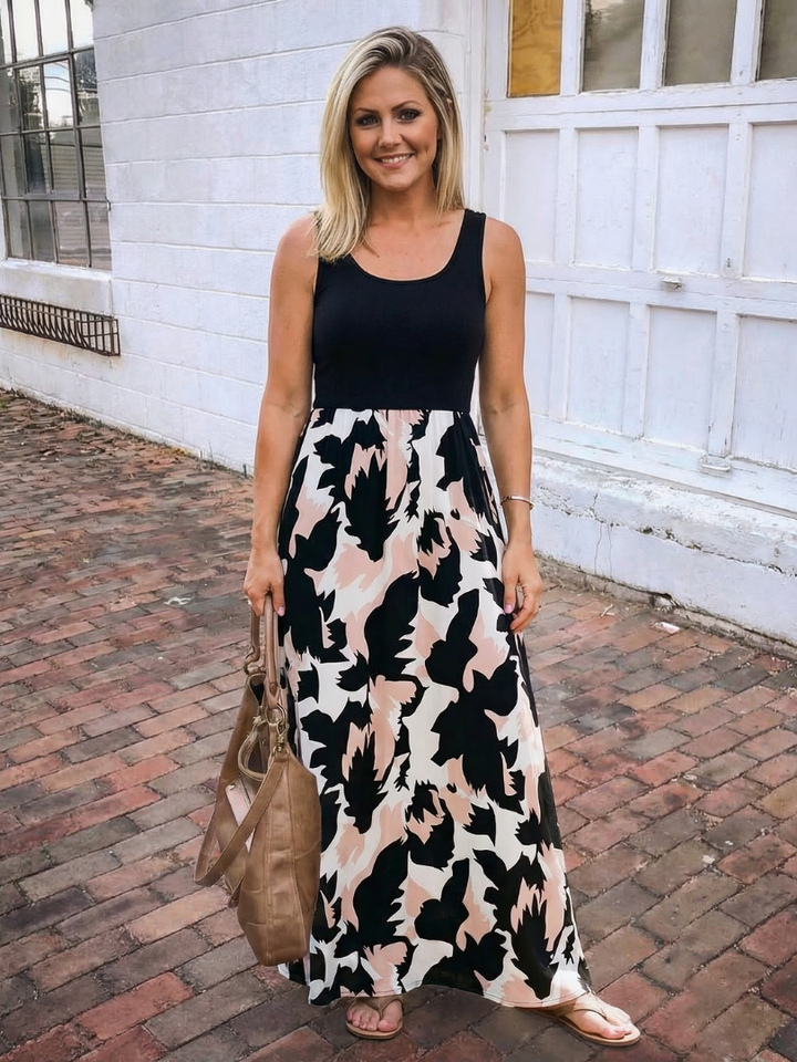 Zorina | Sleeveless Scoop Neck Printed Maxi Dress