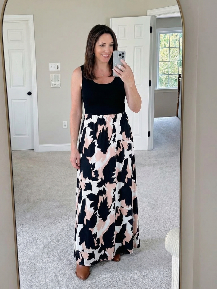 Zorina | Sleeveless Scoop Neck Printed Maxi Dress